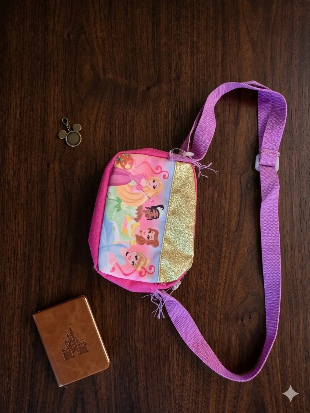 Disney Princess Pink Crossbody Kids Bag Glitter Handbag Purse Adjustable Strap